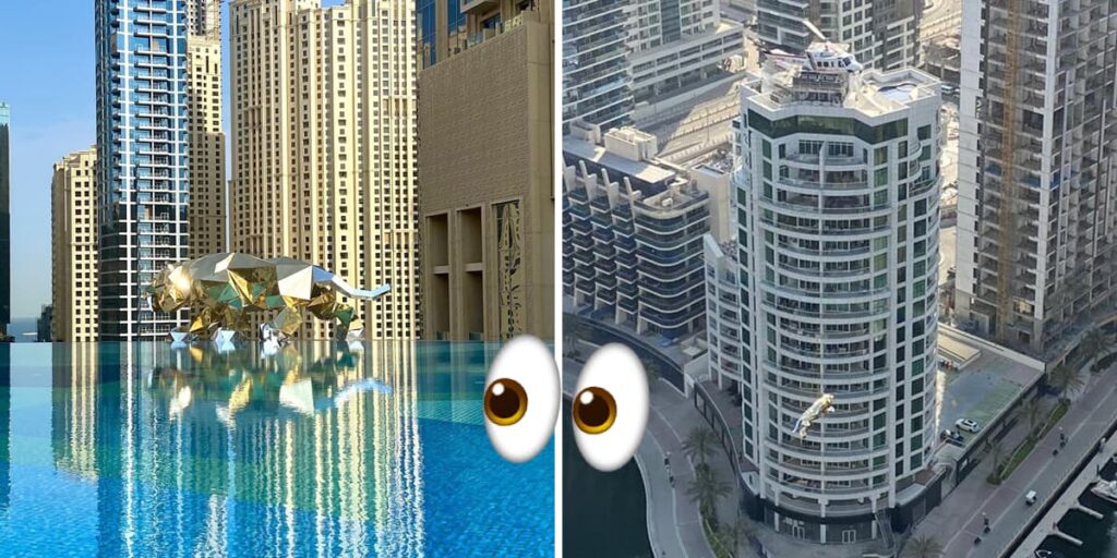 Golden Statues Were Helicopter Lifted Above The Dubai Marina And Its The Most Dubai Thing Ever
