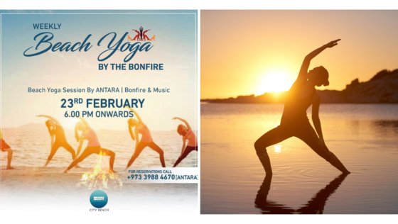 This Spot in Bahrain Is Hosting a Beach Yoga Session by the Bonfire