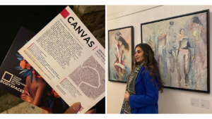 Samar Aseeri's paintings on display at the Venice BodySpaces exhibition, wowing visitors with her modern art style