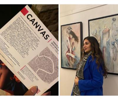 Samar Aseeri's paintings on display at the Venice BodySpaces exhibition, wowing visitors with her modern art style