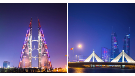 Bahrain’s Landmarks Lit up in Red and Blue to Mark the Coronation of King Charles III