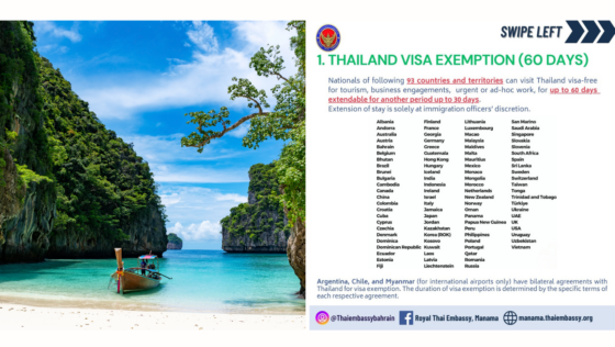 Bahraini Nationals Granted 60-Day Visa Exemption for Tourism & Business in Thailand