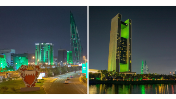 Bahrain Turns Green in Celebration of the 94th Saudi National Day