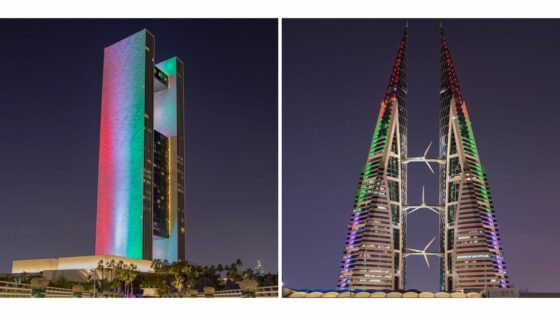 Buildings in Bahrain Lit up in Celebration of the UAE’s 53rd National Day