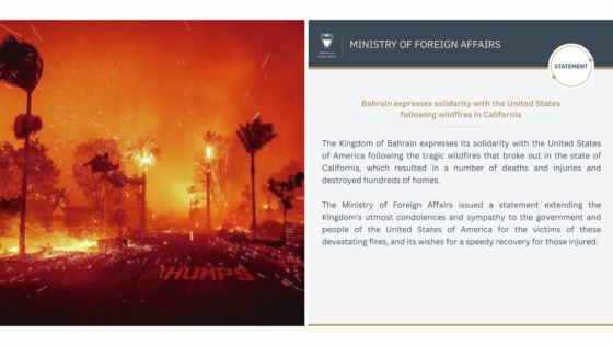 Update! Bahrain Expresses Solidarity with the US after the California Wildfires